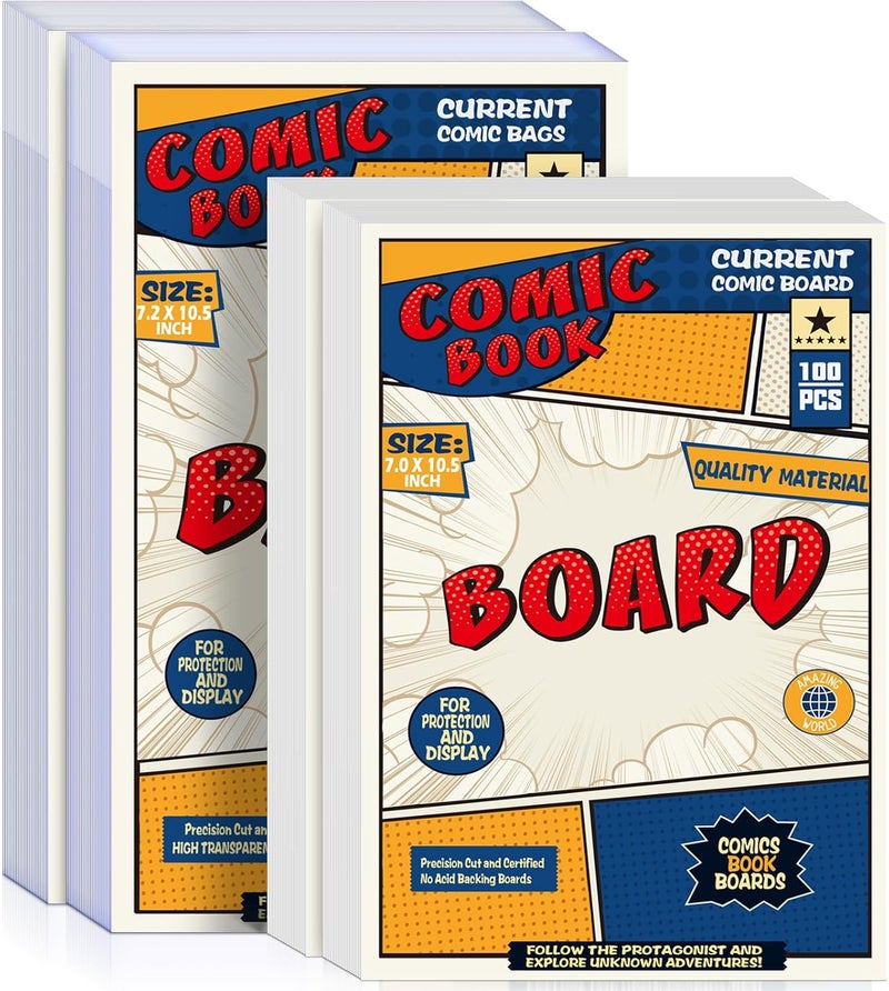 Leffis 200 Count Comic Book Current Size Bags and Boards Transparent Acid-Free and Reusable Comic Book Sleeves for Regular Comics (Bags and Boards X 200PCS) - Image 1